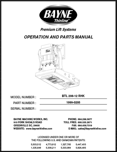 BLT 208 12 RHK Series Cart Lifter Manual