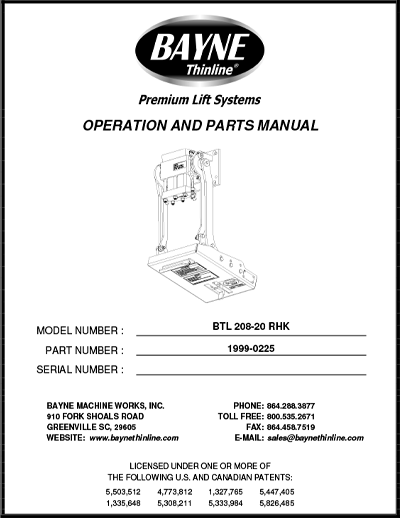 BLT 208 20 RHK Series Cart Lifter Manual