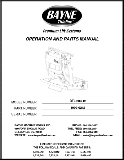 BTL 208 Series Cart Lifter Manual