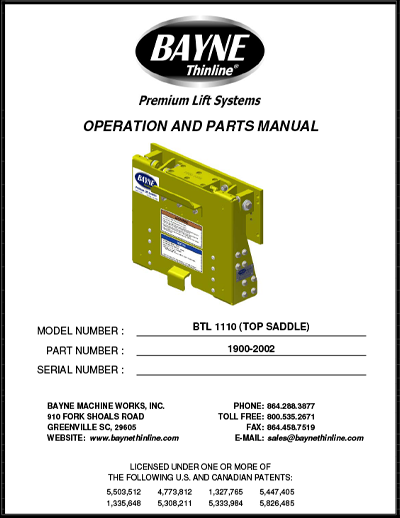 BTL Series 1900-2002 BTL 1110 TS Manual