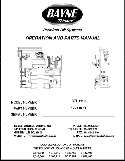 Bayne CTL 1110 Series Refuse Lifter Manual