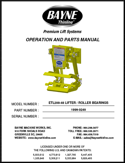 ETL 208 48 Roller Bearings Series Cart Tipper Manual