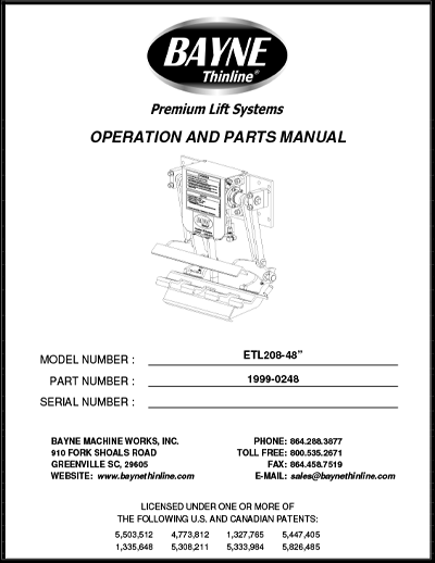 ETL 208 48 Series Cart Tipper Manual