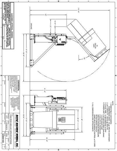 Foodservice Stationary Cart Lifter Spec Sheet