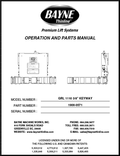 Bayne GRL 1115 Series Cart Lifter Manual