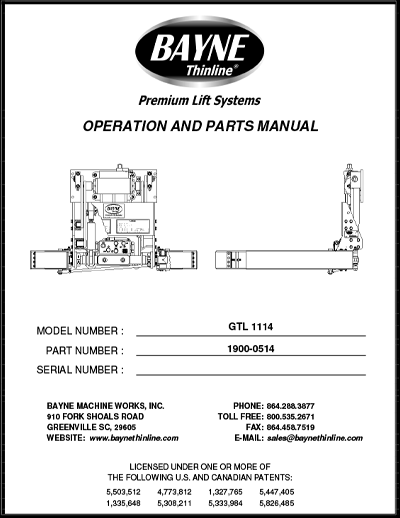 Bayne GTL 1114 Series Cart Lifter Manual