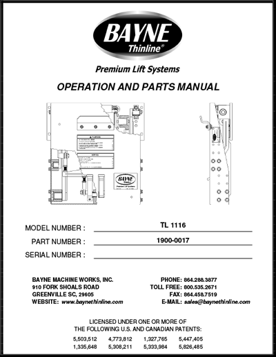 TL 1116 Series Garbage Truck Lifter Manual