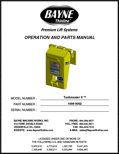 Bayne Taskmaster Cart Lifter Manual