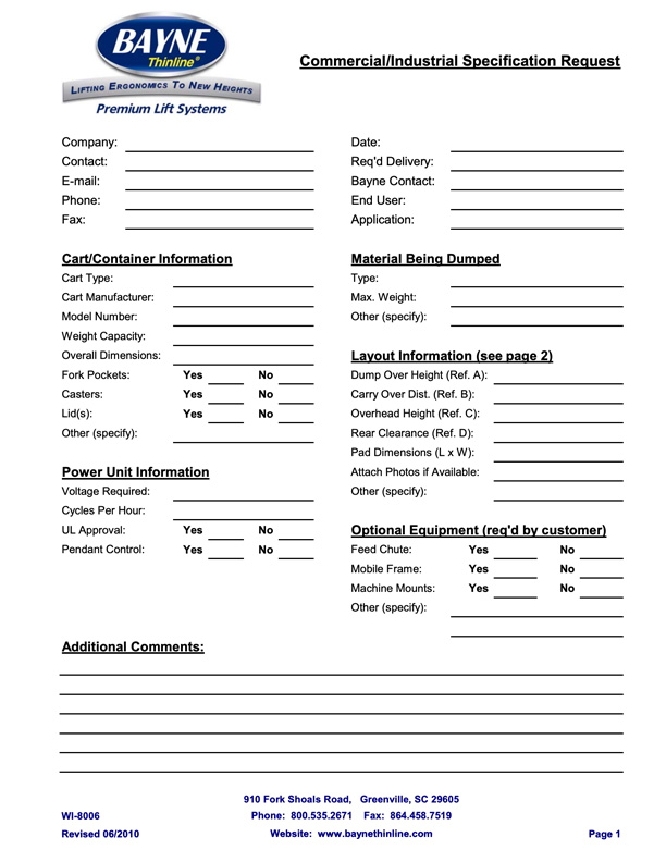 Bayne Commercial Lifter Info Request Form