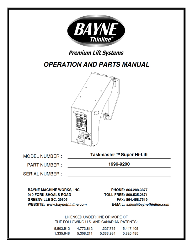 Taskmaster High Lift Series 1999-9200 Compactor Cart Tippers