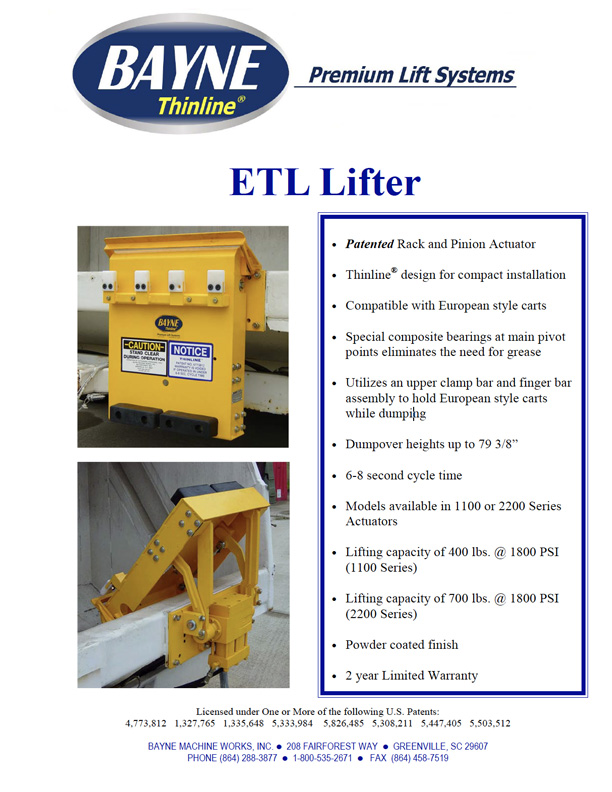 ETL Garbage Truck Cart Tipper - Lifter Brochure