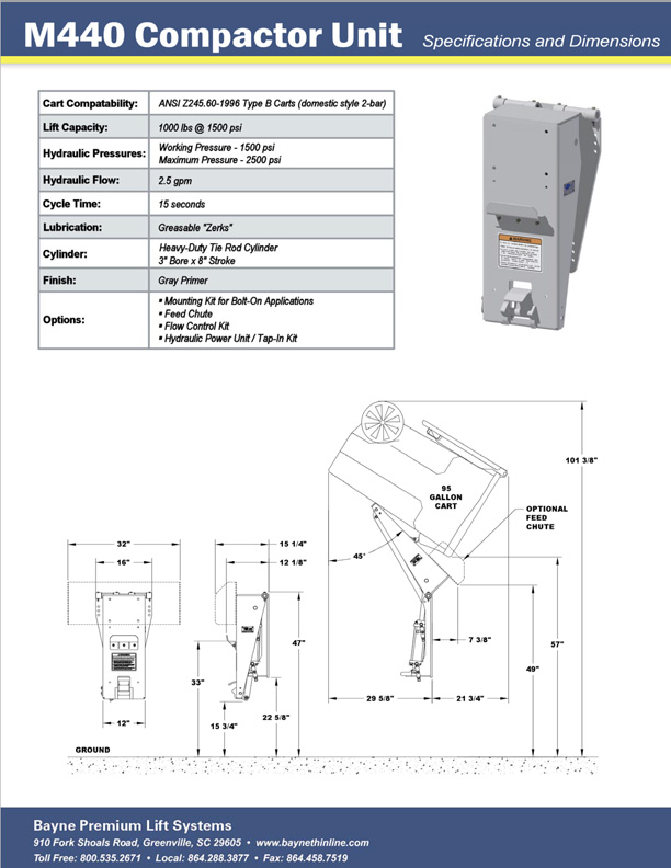 M440 Compactor Waste Tipper - Lifter Specifications