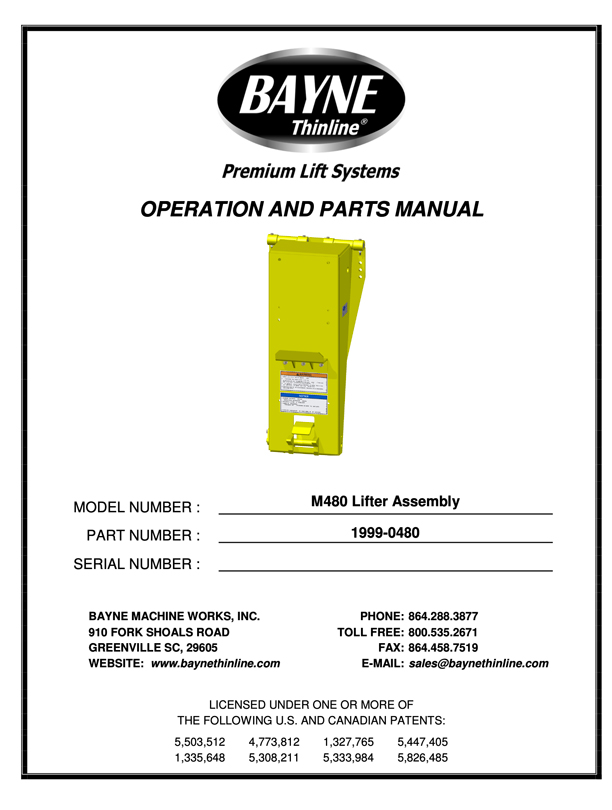 M480 1999-0480 Operation & Parts Manual